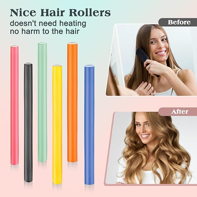 AIDUCHO Heatless Hair Curler Set - 30 Flexible Overnight Blowout Rods, Soft Rollers for Long Hair (Small Size)