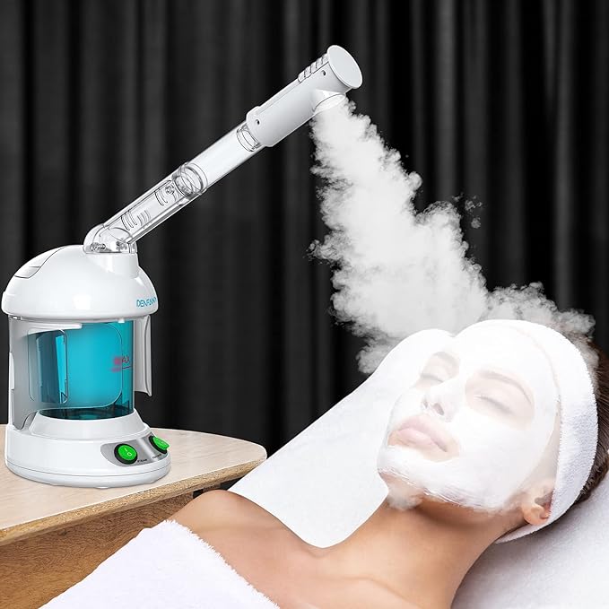 Facial Steamer - DENFANY Nano Ionic Face Steamer with Extendable 360° Rotating Arm - Portable Facial Steamer for Personal Care at Home or Salon (Blue)