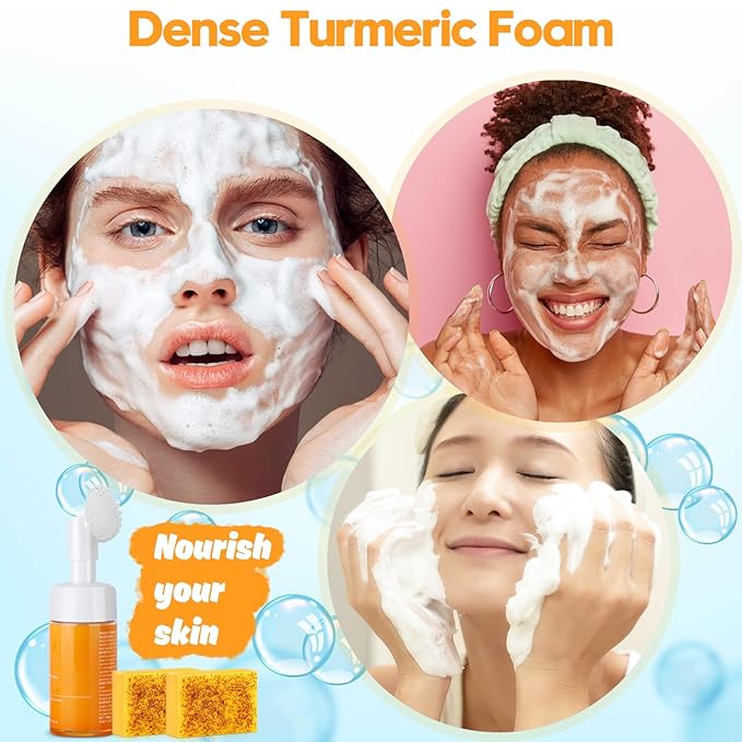 Kojic Acid Soap Set, Lemon Turmeric Kojic Acid Soap Bar & Tuemeric Facial Cleansing Mousse, Deep Cleansing for All Skin Types
