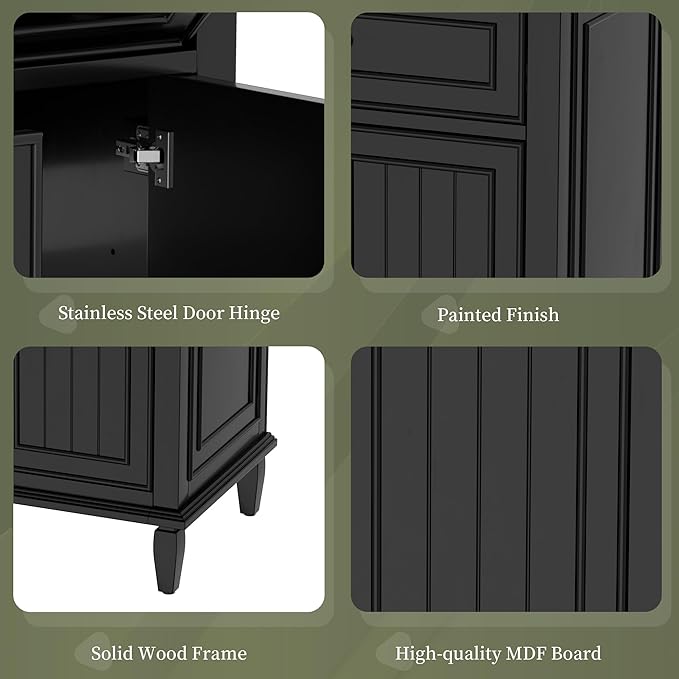 Harper & Bright Designs 24" Bathroom Vanity with Sink, Free Standing Single Basin Vanity Set with Tip-Out Drawer, 2 Drawers, and One Door, Wood Bathroom Cabinet with Ceramic Basin for Bathroom, Black