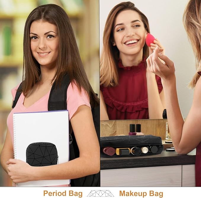 Period Bag for Teen Girls, Leather Sanitary Napkin Storage Bag, Portable Menstrual Pad Bag Period Pads Pouch, Small Make Up Bags