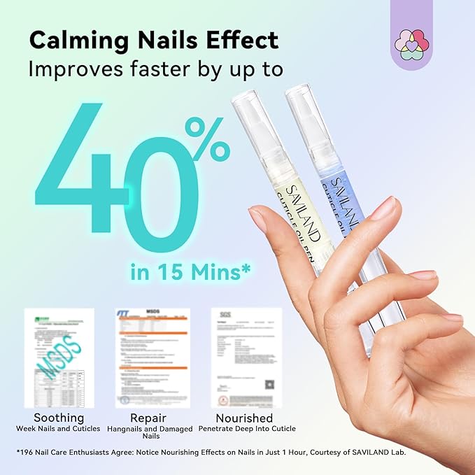 SAVILAND Soothing Cuticle Oil Pen: 6Pcs Plant-Based Nail Oil with Aloes Vitamin E Nail Strengthener Refreshing Nail Growth Serum Cuticle Softener for Moisturizing Repairing Dryness Redness Peeling