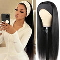XSY Headband Wig Human Hair Straight Brazilian Virgin Human Hair Wigs for Black Women Glueless No Lace Headband Wig Natural Color 150% Density 28 Inch