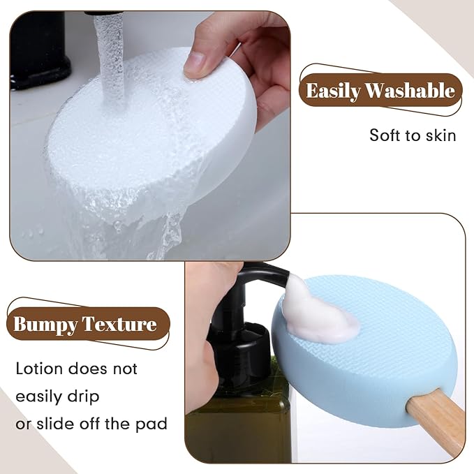 Sunnyray 12 Pcs 17 Inches Lotion Applicator for Back, 8 Replaceable Pads with 4 Long Handled, Long Handle for Easy Reach and Self Application of Body Wash, Shower Brush Back Sunscreen Applicator