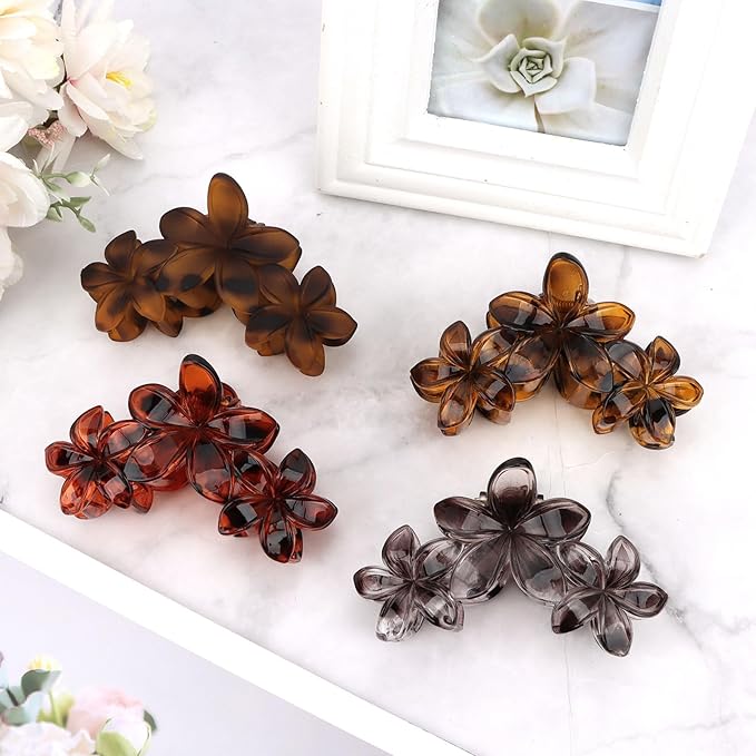 Flower Hair Clips for Women 4PCS Leopard Flower Claw Clips Non-slip Cute Claws for Thick Thin Hair Strong Hold Stylish Accessories for Women Girls