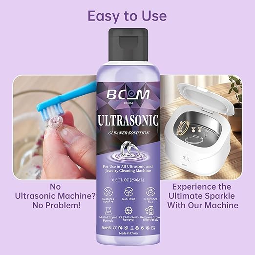 Ultrasonic Jewelry Cleaning Solution, Great for Use in All Ultrasound Machines, Eyeglass and Rings, Effective Solution for Cleaning Gold, Silver, Platinum, Diamonds, and Watch, 8.5 oz/250 ml （Purple）