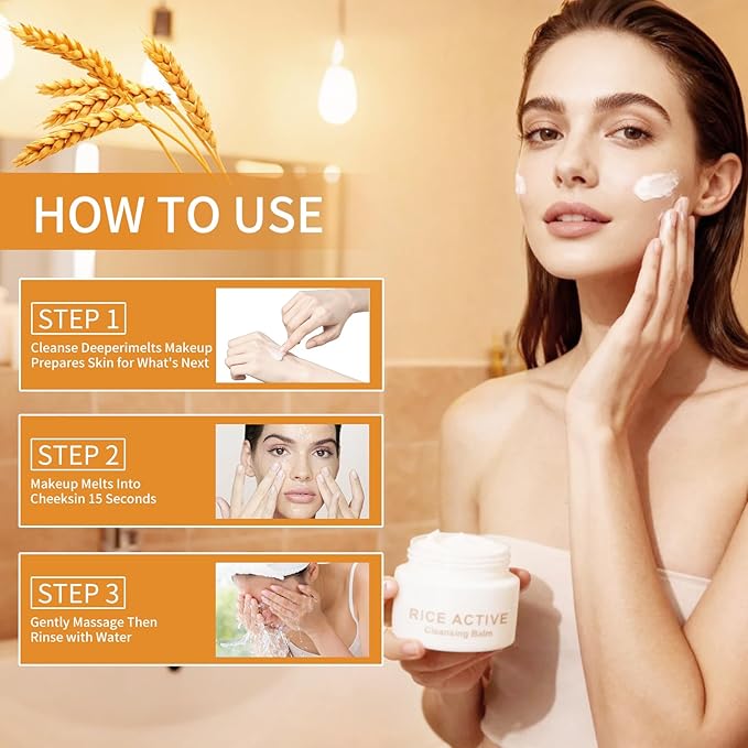 Cleansing Balm, Rice Water Makeup Remover Balm, Effortlessly Removes Makeup With Rice To Nourish & Hydrate, Soothing for All Skin Types