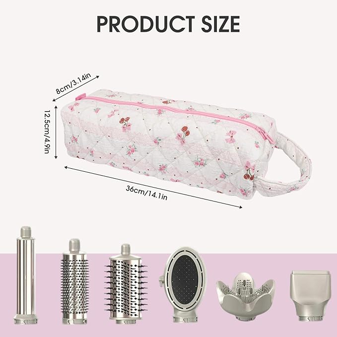 Hair Tools Organizer Bag with Cherry Pattern for Curling Irons, Flat Irons, Hair Dryers and Styling Tools, Portable Pink Travel Case, Haircare Accessories Travel Essentials(14" x 3.1" x 4.9")