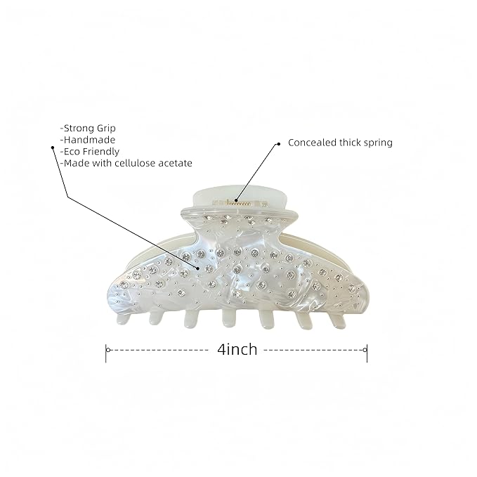 Durable Acetate Hair Clips - 4-Inch Shiny White Claw Clips for Fine and Thick Hair (Shiny White)