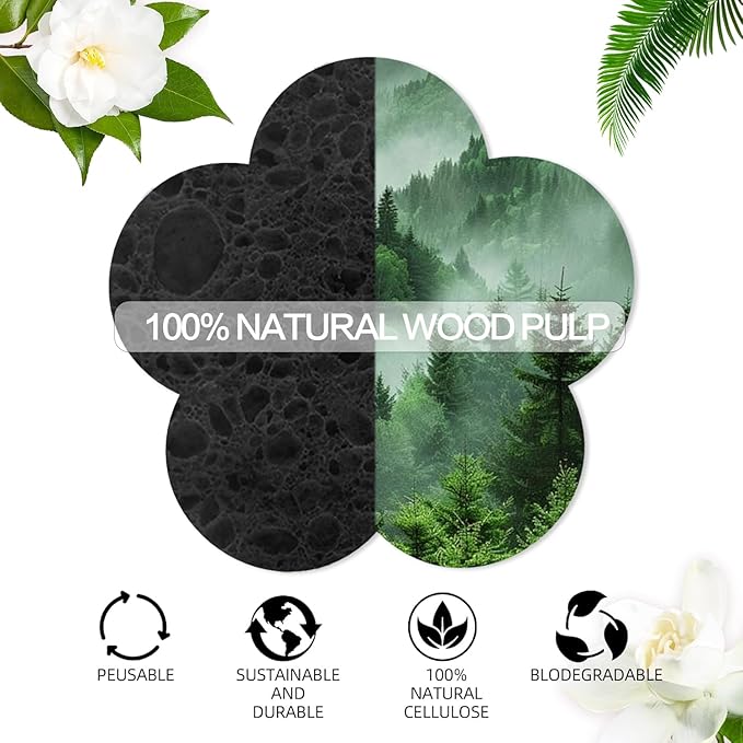 100-Count Facial Sponges Compressed Facial Sponges Natural Facial Cleansing Sponges Pads Cute Flower Shape Exfoliating Sponges for Cleansing Reusable,Best Makeup Gift, Black