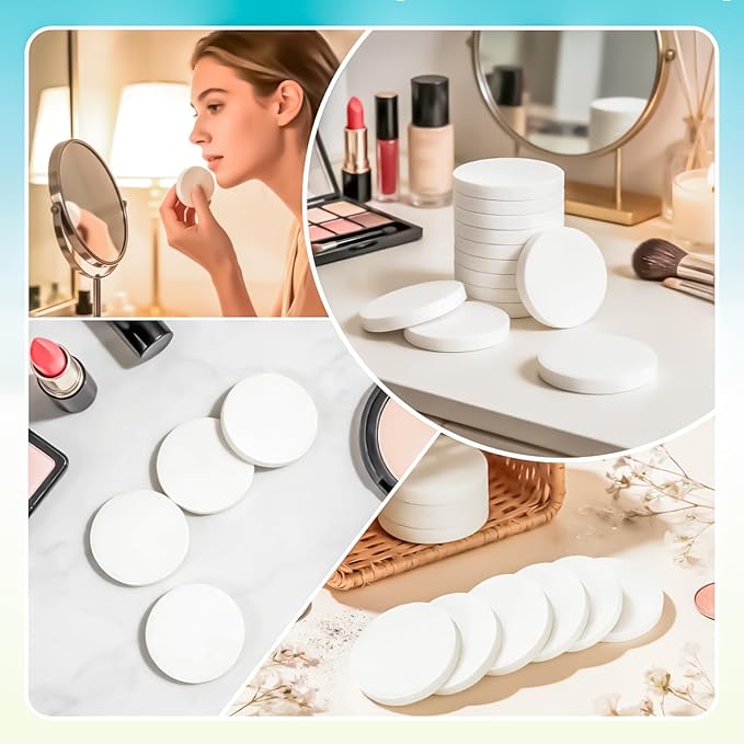 MotBach 200 PCS White Round Makeup Sponge, Cosmetic Sponge Round Foam Pad Eye Facial Powder Puff, Beauty Makeup Foundation Powder Blender for Women Lady All Skin Types Wet and Dry Dual Use