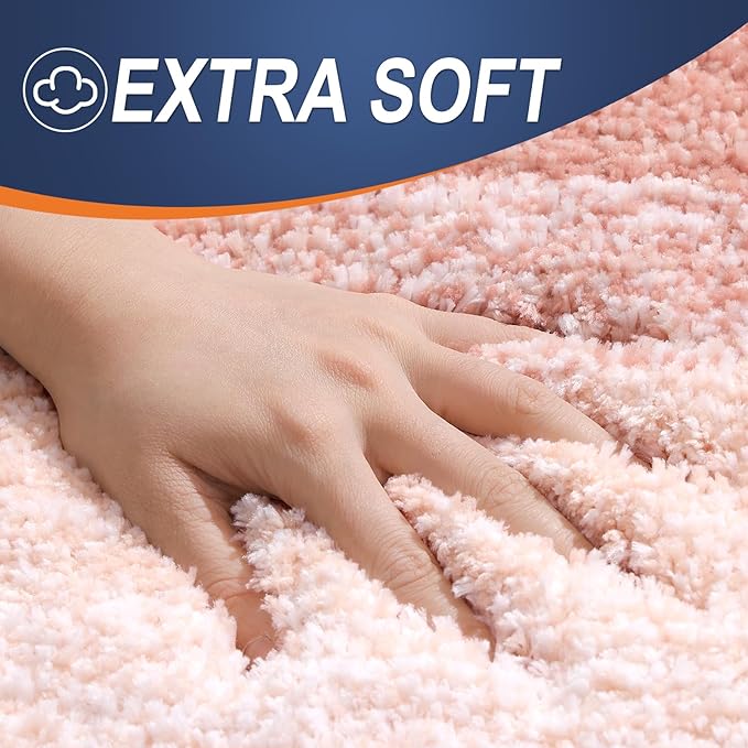 OLANLY Bathroom Rug Set 2 Piece, Soft Absorbent Microfiber Bath Rug Set, Non-Slip, Machine Wash Dry, Plush Shaggy Bath Mats for Bathroom (47"x20"+24"x16", Peach)
