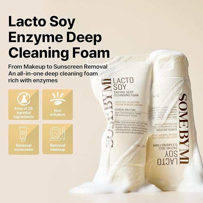 SOME BY MI Lacto Soy Enzyme Deep Cleanser – 3.4oz, 100ml – Korean Vegan Face Wash with Papain & Soy Enzymes for Pore & Dead Skin Care – With Hyaluronic Acid for Soothing & Hydration – Korean Skin Care