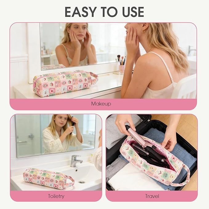 Quilted Hair Tools Travel Bag, Portable Dustproof Carrying Case with Handle for Curling Irons, Flat Irons, Hair Dryers and Styling Tools