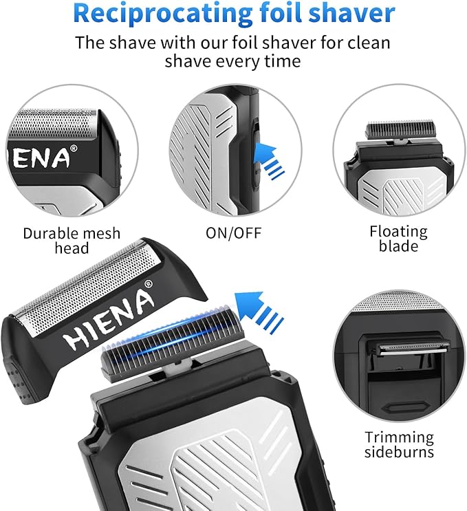HIENA PRO Professional Hair Clipper Set for Men, Cordless Barber Clippers Set and Trimmer Kit, Electric Beard Trimmer Foil Shaver & Men's Facial Grooming Tool Kit, Gifts for Men (212+LXY+816)