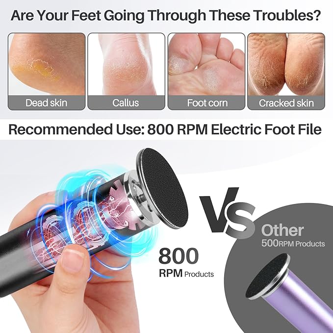 Foot File Callus Remover for Feet: Profesional Pedicure Tool for SPA - Adjustable Speed Feet File Grinder for Skin and Calluses - with 60 Pcs Replacement Sandpaper Disk for Home Salon(Black)