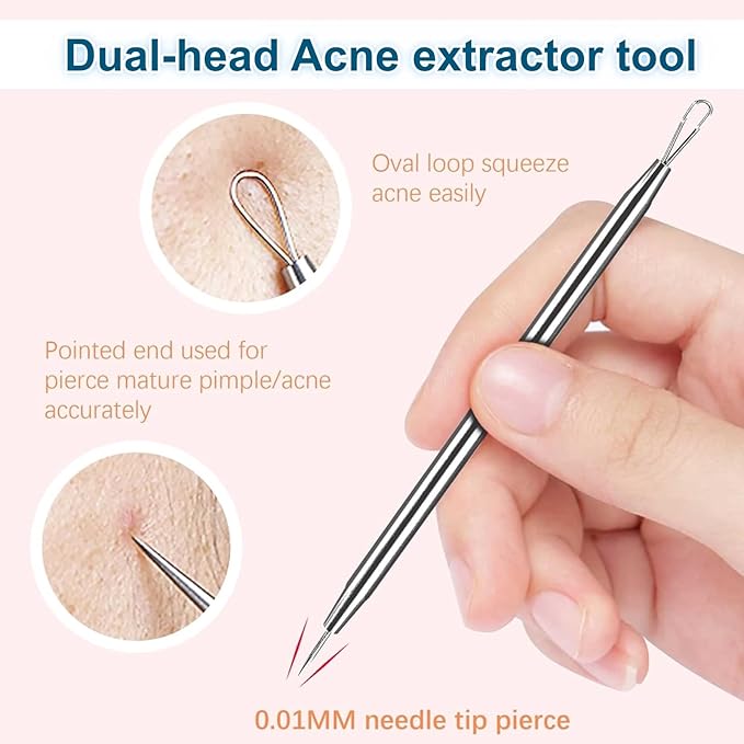 6Pcs Blackhead Remover Tool Kit – Precision Tweezers, Pimple Popper, Milia/Ingrown Hair Extractor, Comedone Clip Set for Nose/Eye/Face Skin Blemish, Beauty Care for Women & Girls
