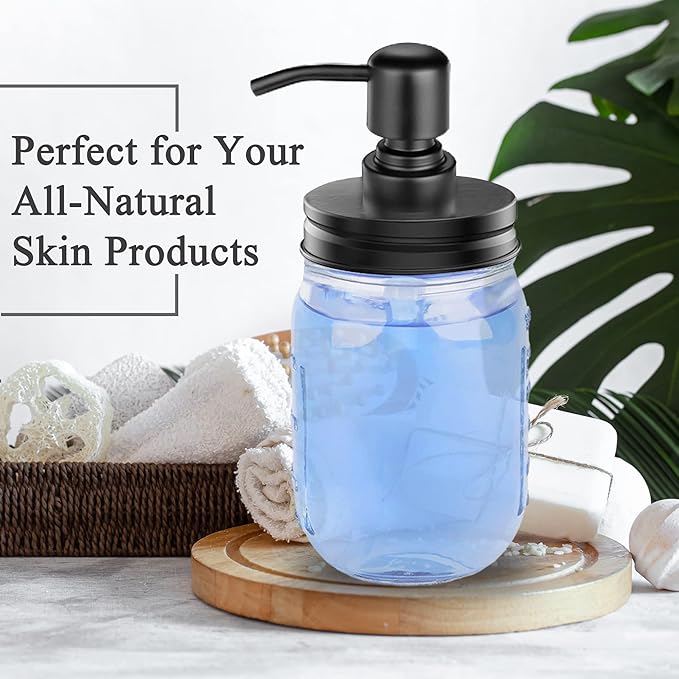 2-Pack Mason Jar Soap Dispenser - 16 oz Thick Clear Glass Soap Dispenser with Rust Proof Stainless Steel Pump and Lid for Liquid/Dish Soap/Lotion, Refillable Dispensers for Kitchen Bathroom Countertop