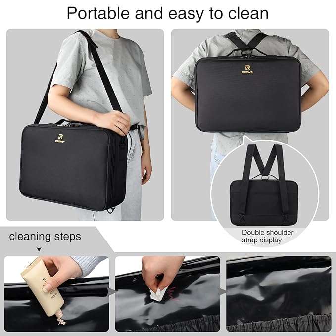 MONSTINA Large Makeup Case, 3 Layers Makeup Bag Cosmetic Organizer Brush Bag Barber Train Case Makeup Artist Box for Hair Curler Hair Straightener Brush Set and Cosmetics
