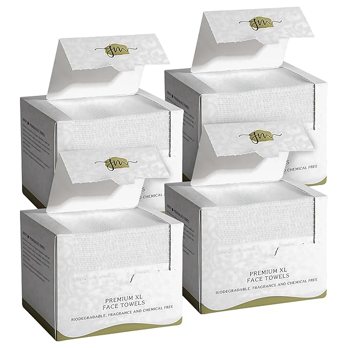 Disposable Face Towels – 200 Count (4 x 50 Boxes) Biodegradable Dry Wipes for Sensitive Skin | Soft, Lint-Free, Fragrance-Free & Vegan Facial Cleansing Towels | Chemical-Free Wipes