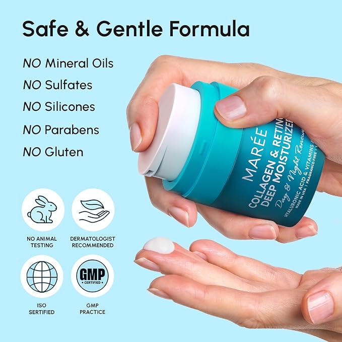 MAREE Face Moisturizer Collagen Cream for Face 2 Pack – Hyaluronic Acid & Retinol – Anti-Aging Wrinkle Creams – Crema Para La Cara