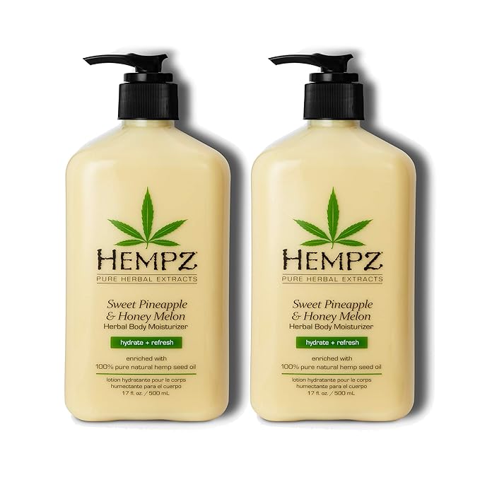 Hempz Sweet Pineapple & Honey Melon Moisturizing Skin Lotion, Body Moisturizer with Jojoba, Natural Extracts, Vitamin A and E, 17 oz, 2 Pack Bundle