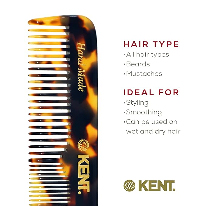 Kent OT Tokyo Yellow Fine Tooth and Wide Tooth Pocket Comb - Handmade Hair Comb for Men and Women and Kids, Pocket Beard and Mustache Comb, Saw Cut and Hand Polished Made in England