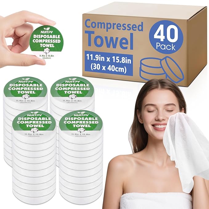 40 Pack Compressed Towel, 11.9in x 15.8in Large Magic Disposable Towel, Compressed Bath Towels, Large Size Coin Towels Portable Camping Towels for Hotel, Camping, Hiking, Outdoor Sports, Beauty Salon