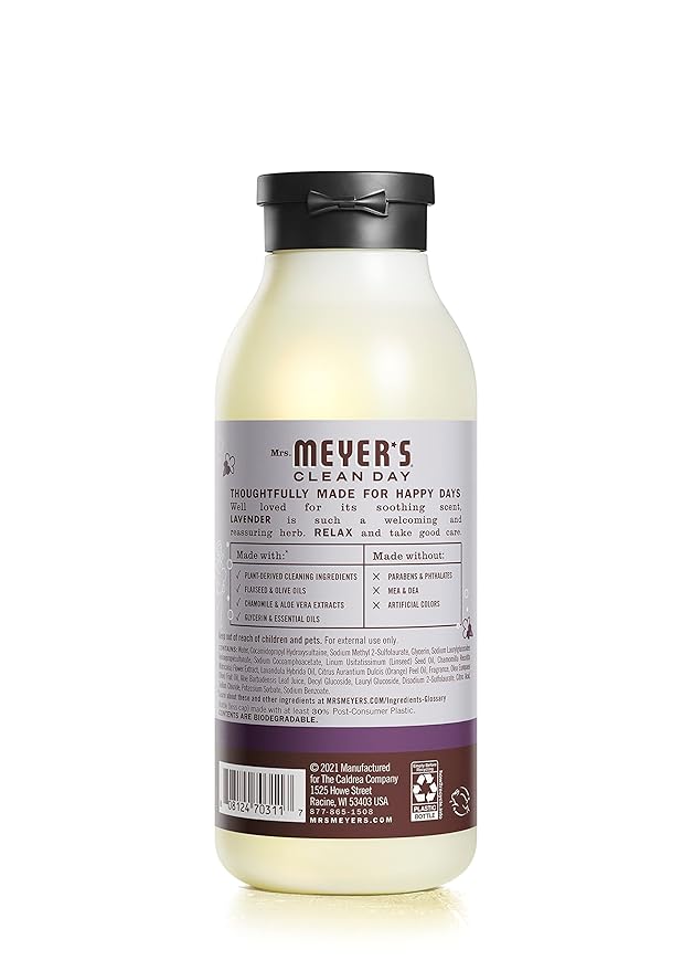 MRS. MEYER'S CLEAN DAY Moisturizing Body Wash for Women and Men, Shower Gel Formula Made with Essential Oils, Lavender, 16 oz