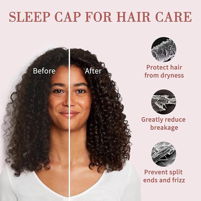 Fittia Satin Hair Bonnet for Sleeping, Silky No Frizzy for Curls Care, Adjustable Strap for Non-Slip, Dreadlocks Cap for Women&Men Brown Red