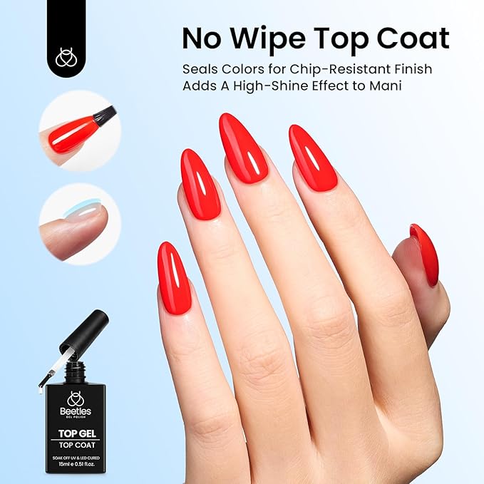 Beetles Gel Top Coat and Base Coat Set - 2Pcs 15ml Super Shiny and Long Lasting for Gel Nail Polish Soak Off LED Nail Lamp Fall Halloween Nail Art Design