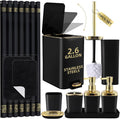 Bathroom Sets with Shower Curtain and Rugs Black Bathroom Accessories Bathroom Set,Soap Dispenser & Toilet Brush Holder Set with Stainless Steel Trash Can