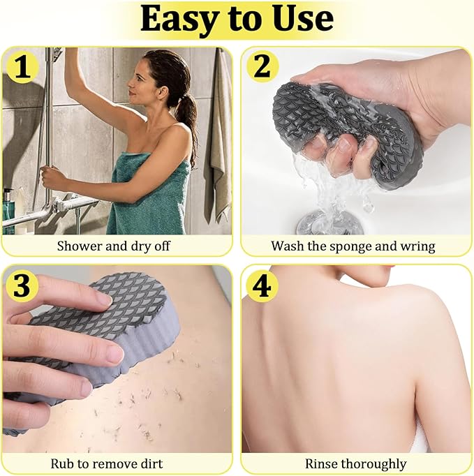 2Pcs Magic Exfoliating Bath Sponge, 3D Ultra Soft Deep Cleansing Body Sponge with Lanyard, Gently and Painlessly Removes Dead Skin & Impurities, Skin Friendly Reusable Sponges (White + Gray)