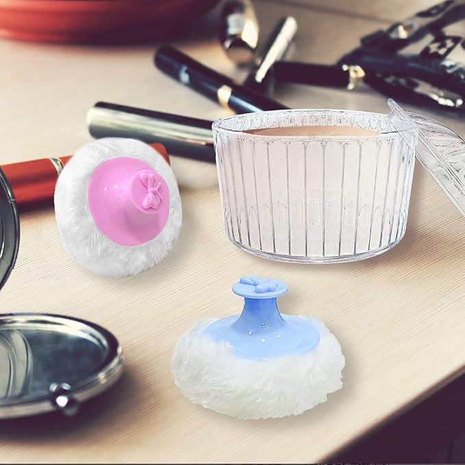 3 Pcs Body Powder Puff and Container, 3.15 inch Large Soft Face Body Powder Puff Dish Fluffy for Women
