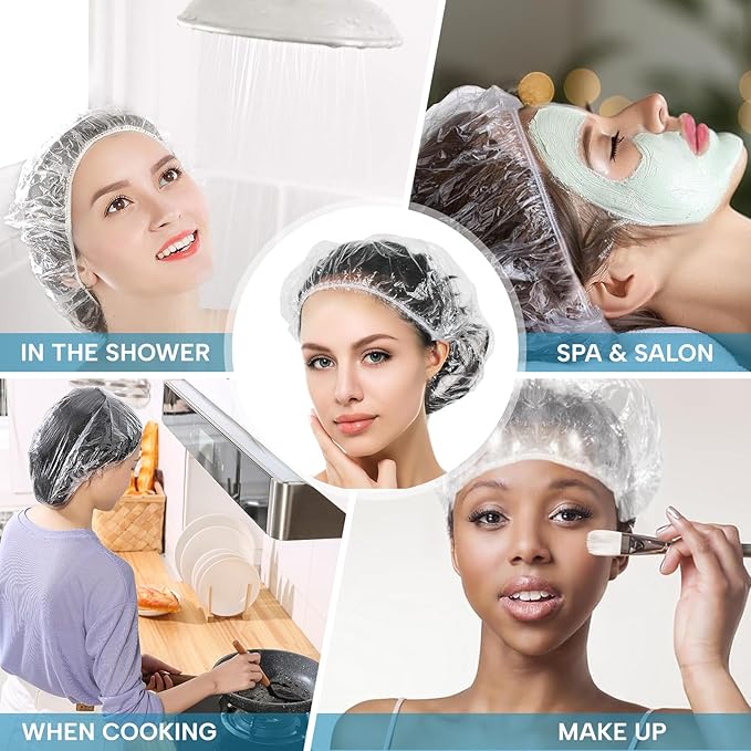 YIZIJIZI 30PCS Disposable Shower Caps, Large Thick Clear Waterproof Shower Cap for Women, large Size 20.5", Home Use, Spa, Hotel and Hair Salon, Clear Shower Caps for Travel