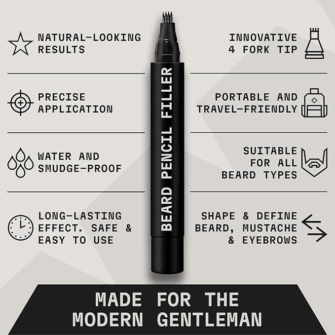 Striking Viking Beard Pencil Filler For Men - Jet Black, 2 Pack - Temporary Beard Dye - Waterproof Sweatproof Long Wear Beard Filler Pen for Touchups & Gap Contouring - Enhances Facial Hair