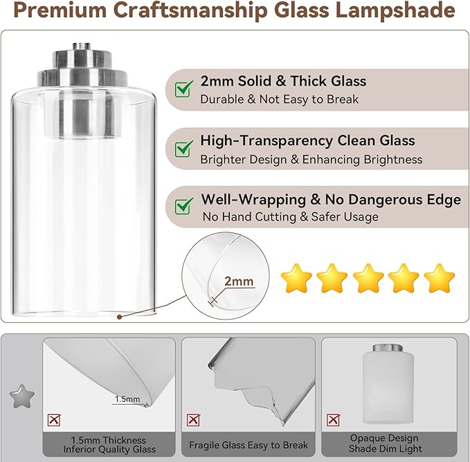 5-Light Bathroom Light Fixtures, 31" Modern Vanity Lights Over Mirror with Clear Glass Shades, Brushed Nickel Light Fixture, Classic Wall Light Fixture for Mirror Living Room Cabinet Bedroom Porch