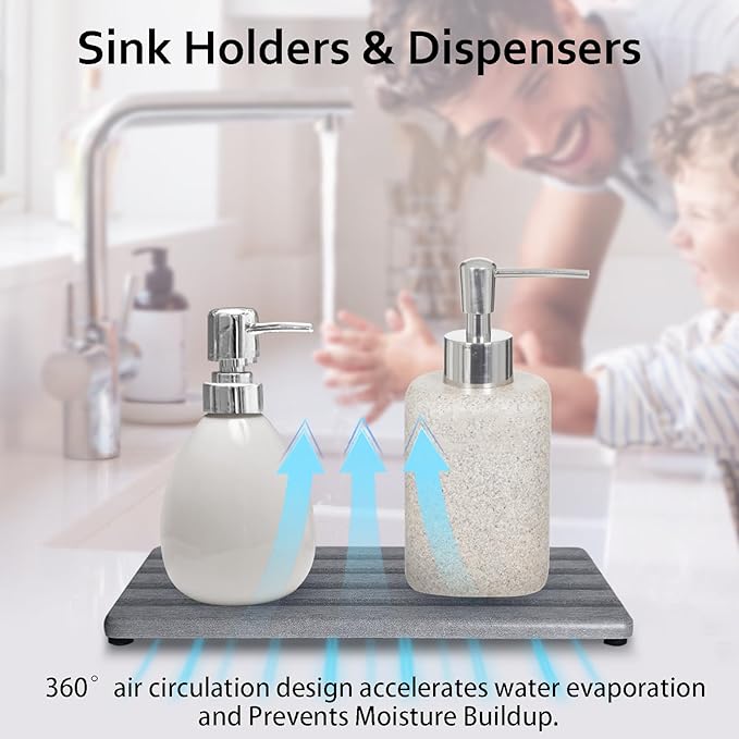 Diatomite Soap Dish, Water Absorbing Stone Tray, Kitchen Sink Organizer, Fast Drying Counter Holder (Grey, 9.5" x 4"/24 x 10cm)