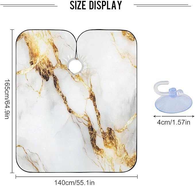 White Gold Marble Professional Barber Cape with Adjustable Neckline, Waterproof Hairdressing Salon Cape for Men Women Kids - 65" x 55" Beard Apron Shaving Kits for Salon and Home Use