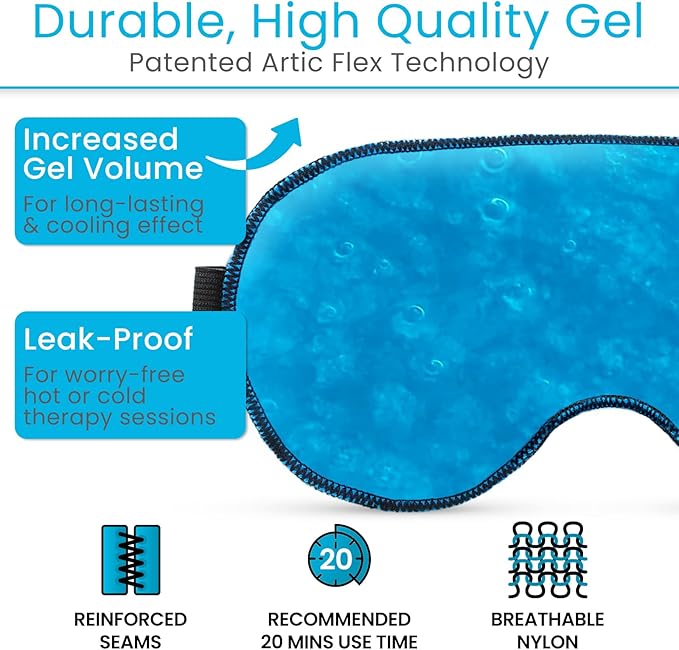 Arctic Flex Cooling Eye Mask - Gel Cold Compress for Migraine, Puffy Eyes, Sleeping, Headaches - Heated Eye Mask for Women & Men - Hot & Cold Therapy - After Surgery Ice Treatment, Reusable, Freezable