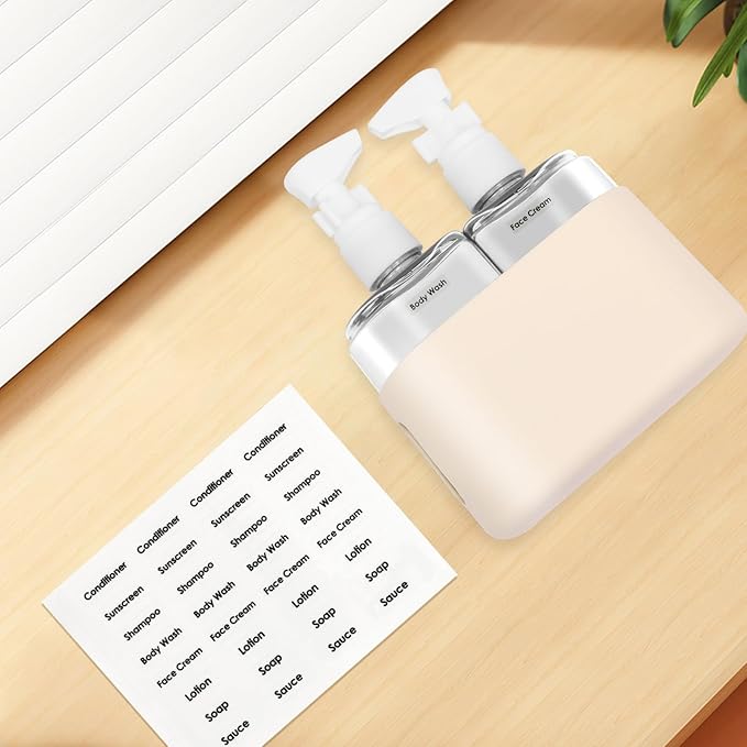 Skycase Travel Bottles - Leak Proof Refillable TSA Approved Travel Size Toiletries, 2 in 1 Liquid Bottles Containers with Labels and Funnel Airplane Accessories Kits for Lotion Liquid (White)
