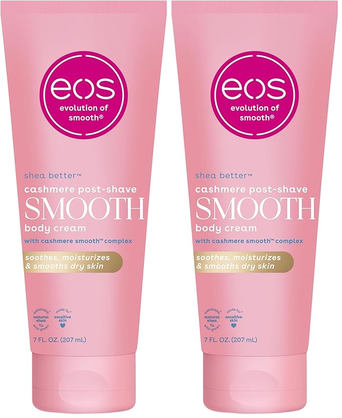 eos Cashmere Skin Collection Post-Shave Smooth Body Cream- Vanilla Cashmere,72-Hour Hydration,Nourishing,Body Care,Shea Butter,7 fl oz,(Pack of 2)