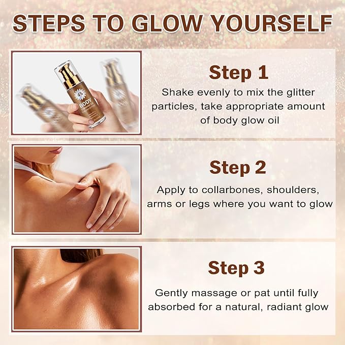 Body Glow Oil,SPF 45 Broad Spectrum,Moisturizing Shimmer Body Oil,Bronzer for Women and Men,Lightweight Non-Sticky Shimmer Sunscreen,Absorbs Quickly,03 Glistening Bronze