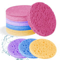 50-Count Facial Sponges Compressed Natural Cellulose Sponge Round Shape Face Sponge for Face Cleansing Exfoliating and Makeup Removal, Mixed Color