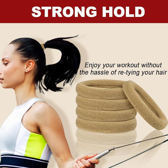150PCS Hair Ties, IKOCO Hair Ties for Women No Damage, Cotton Seamless Ponytail Holders for Thick Hair, Light Brown