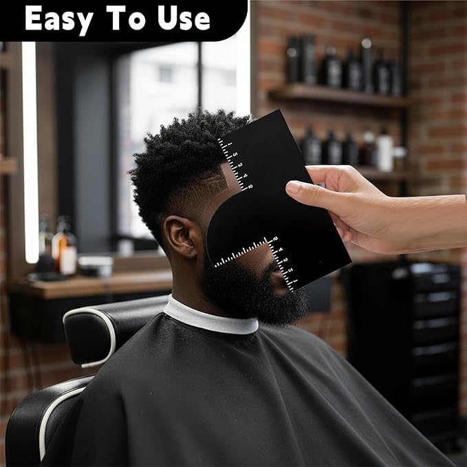 Enhancement Card for Barbers with Measurement Indicators, Reusable Hairline Shaping Tool, Color Spray Edge Line Up Tool, Barber Accessories for Precise Hairline & Beard Styling - Black