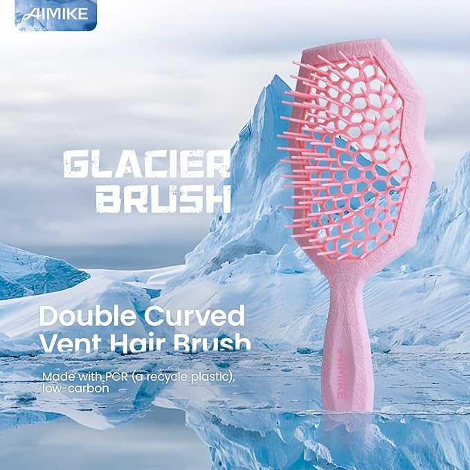 AIMIKE Glacier Detangling Brush, Pain-Free Detangler Brush for Curly Hair Wet & Dry Use, Glide Through Tangles with Ease, Vented Hairbrush for Women's 2c to 4c Curls, Pink