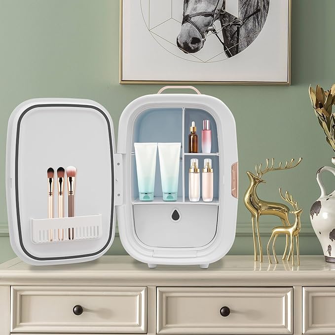 Skincare Fridge,12L Portable Beauty Fridge,Mini Skincare Fridge Cooler & Warmer Cosmetics Refrigerator for Makeup SkinCare, Food and Drinks (White)
