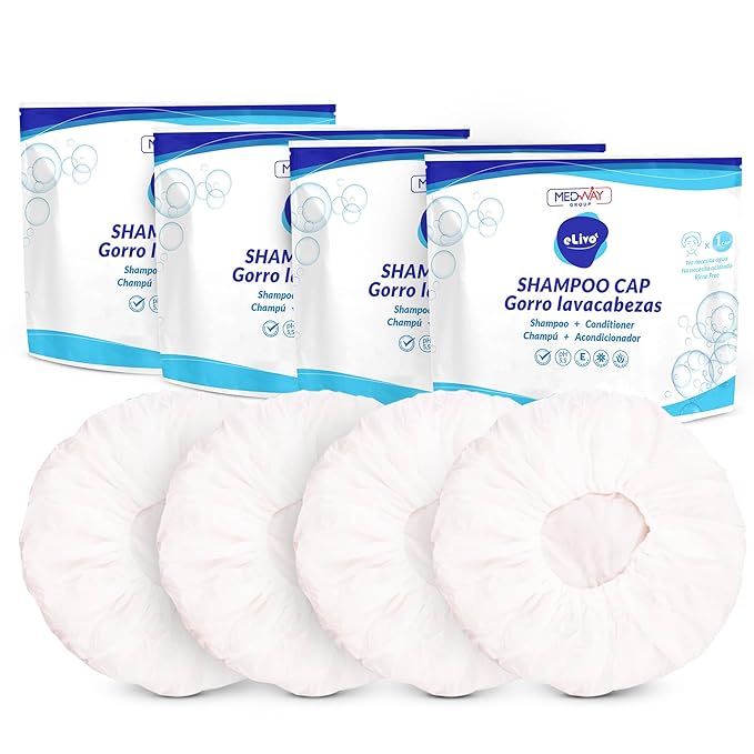 MedVance No Rinse Shampoo Cap | Rinse Free Shower Cap that Shampoos & Conditions | PH Balanced & Hypoallergenic Waterless Hair Wash | 4 Pack