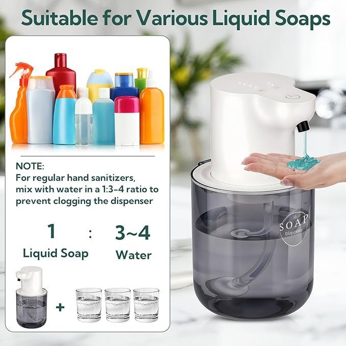 2 Pack Automatic Soap Dispenser, Touchless Automatic Liquid Soap Dispenser, Electric Wall Mounted Dispenser, 13.5oz/380ML USB Rechargeable with 4-Level Adjustment for Bathroom, Kitchen & Office